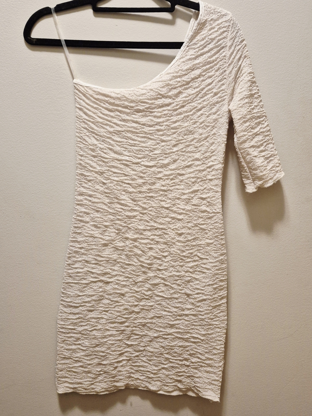 🌼5/$20 One-Shoulder Cream Textured Sparkle Bodycon Dress